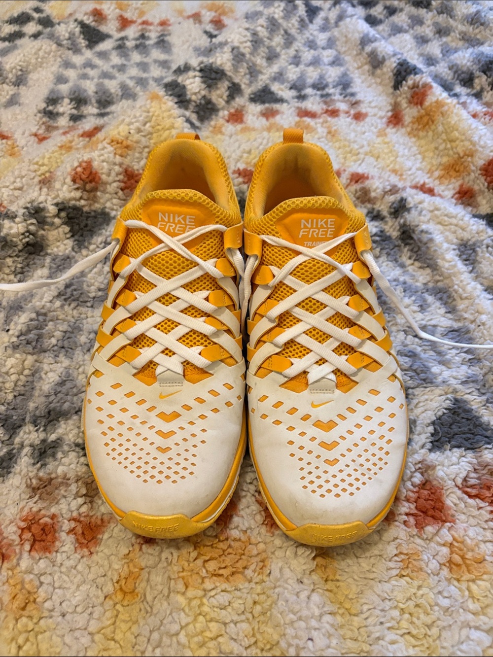 Nike White and Yellow Free Run Trainer Sneakers 9.5